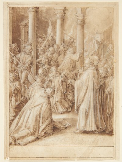 S. Giovanni Alberti Fiorentinos historie. De door de bisschop van Florence uitgezonden soldaten overvallen het klooster, waarin zij denken dat Giovanni Alberti is door Jan van der Straet