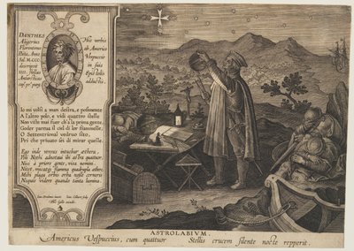 De astrolabium - Amerigo Vespucci, van Nova Reperta door Jan van der Straet