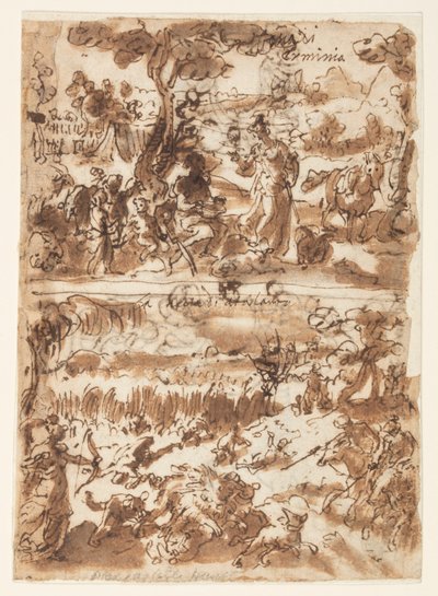 Boven: Erminia en de herder; Onder: Atalanta jaagt op het Calydonische everzwijn door Jan van der Straet, called Stradanus