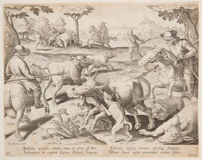 Buffeljacht, plaat 27 in de Venationes Ferarum, Avium, Piscium serie door Jan van der Straet, called Stradanus