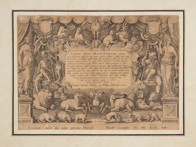 Opdrachtpagina van de set "Mediceae familiae rerum feliciter gestarum Victoria et triumphi" door Jan van der Straet, called Stradanus
