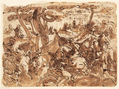 Hertenjacht met Netten door Jan van der Straet, called Stradanus