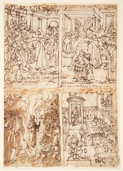 Acht Scènes uit het Leven van San Giovanni Gualberto (recto en verso) door Jan van der Straet, called Stradanus