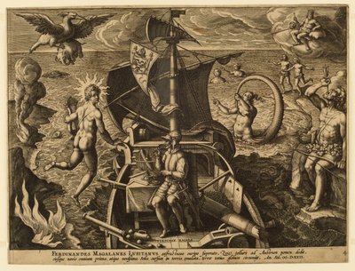 Ferdinandes Magalanes Lusitanus, plaat 4 uit "Americae Retectio" door Jan van der Straet, called Stradanus