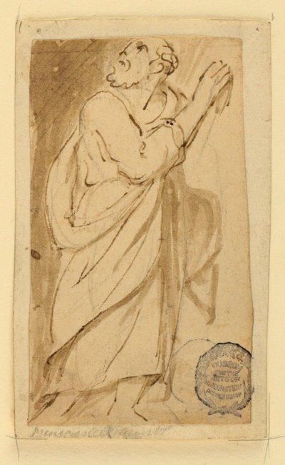 Pagina uit een tekenboek; Oudere man in klassieke kleding door Jan van der Straet, called Stradanus