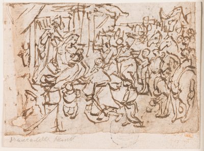 Pagina uit een schetsboek; Aanbidding van de wijzen; Sint-Christoffel en Christus Kind door Jan van der Straet, called Stradanus