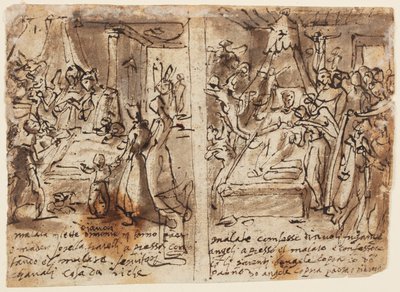 Pagina van een schetsboek; De stervende vrome door Jan van der Straet, called Stradanus