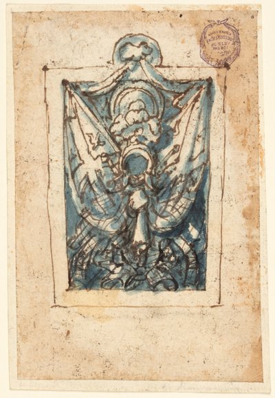 Pagina van een Schetsboek; Trofee van Wapens door Jan van der Straet, called Stradanus