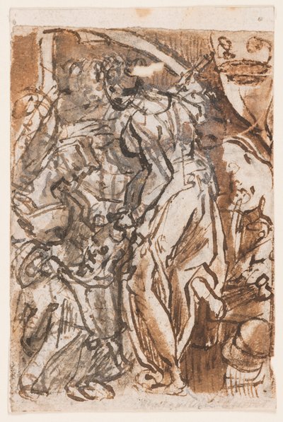 Recto: Judith met het Hoofd van Holofernes; Verso: Voorlopig Ontwerp voor Titelplaat van de Zeven Planeten Prentserie door Jan van der Straet, called Stradanus