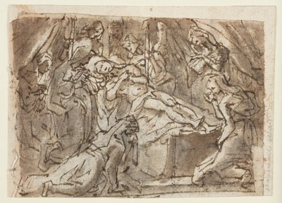 Recto: Rouw over de dode Christus; Verso: Zeuxis schildert Helena van Troje door Jan van der Straet, called Stradanus