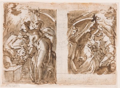 Recto: Twee Zichten van Judith die Holofernes Doodt; Verso: Fontein in Fiesole door Jan van der Straet, called Stradanus