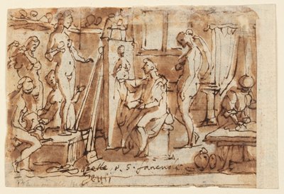 Recto: Zeuxis schildert Helena; Verso: Ecce Homo door Jan van der Straet, called Stradanus