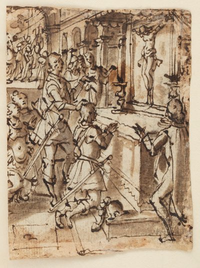 Sint Giovanni Gualberto en het Wonderbaarlijke Kruisbeeld door Jan van der Straet, called Stradanus