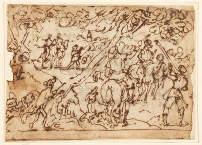 Schetsboekpagina; Jachtscène door Jan van der Straet, called Stradanus