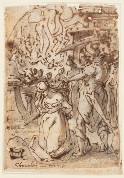 Schetsboekpagina met onthoofding van een vrouwelijke martelaar door Jan van der Straet, called Stradanus