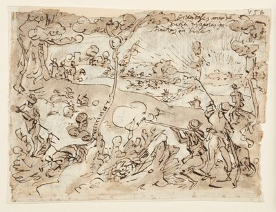 Schetsboekpagina met Konijnenjacht door Jan van der Straet, called Stradanus