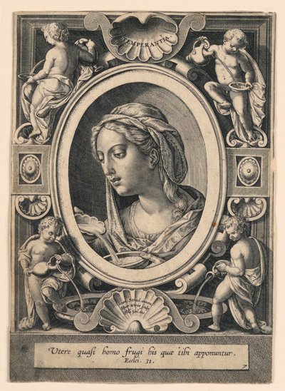 Matigheid, plaat 7 van "VII Virtutim...Imagines" door Jan van der Straet, called Stradanus