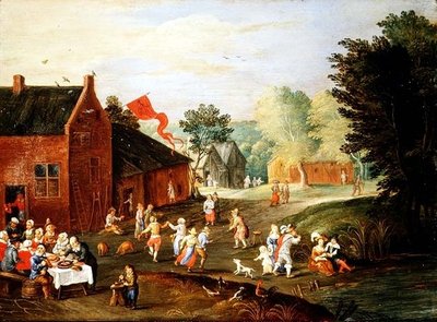 Boerenfeest in een dorp door Jan van the Elder Kessel