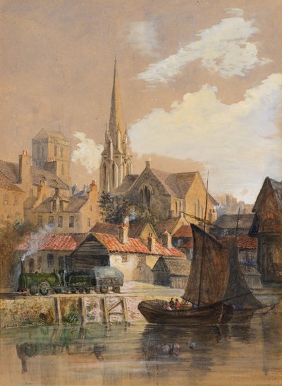 Uitzicht op Dundee vanaf de Oever met Toren van (Vrije) St. Paul