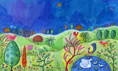 Landschap met zwaan door Jane Tattersfield
