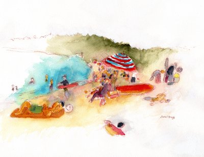 Strandzonaanbidders en surfers in Hanalei Bay, ca. 2019 door Janel Bragg