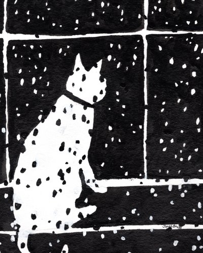 Kat in raam tijdens sneeuwstorm door Janel Bragg