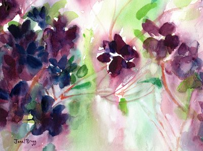 Paarse aquarelbloemen door Janel Bragg
