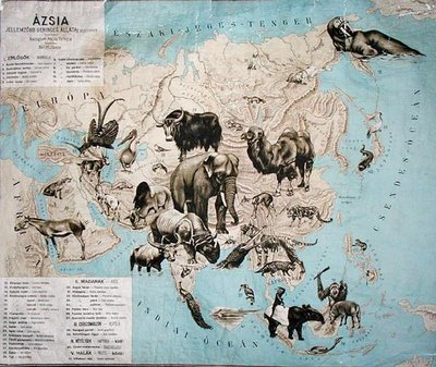 Kaart van dieren in Azië en het Verre Oosten door Janos Balint