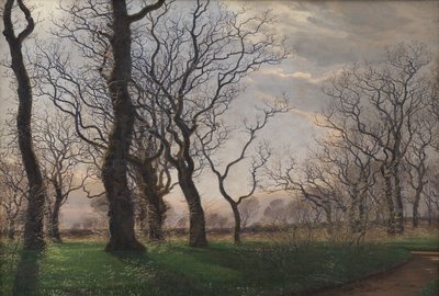 Aan de rand van een eikenbos op een vroege lentemorgen door Janus La Cour