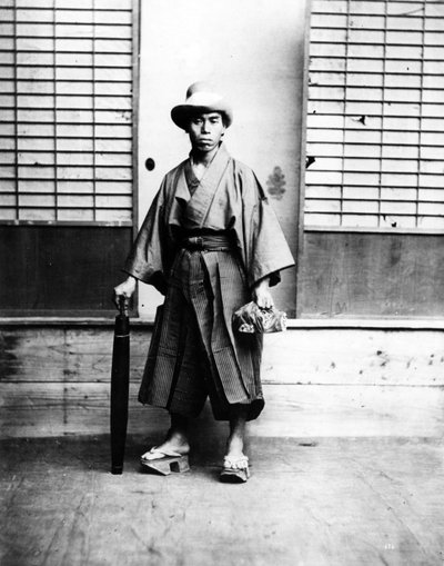 Japanse Man met een Europese Hoed, ca. 1860-80 door Japanese Photographer