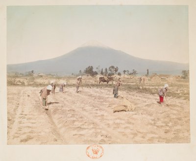 Mount Fuji en landbouwgrond, uit A Book of Coloured Photographs of views in Japan door Japanese Photographer