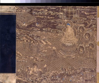 Een Lotus Soetra Handrol Frontispice Miniatuur door Japanese School