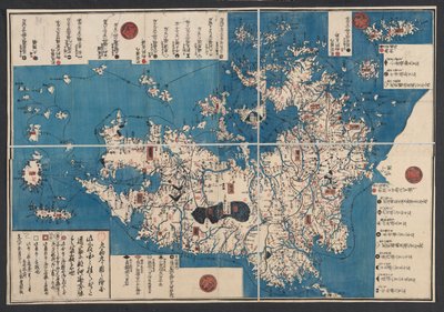 Een kaart van het eiland Kiushiu (Kyushu) door Japanese School