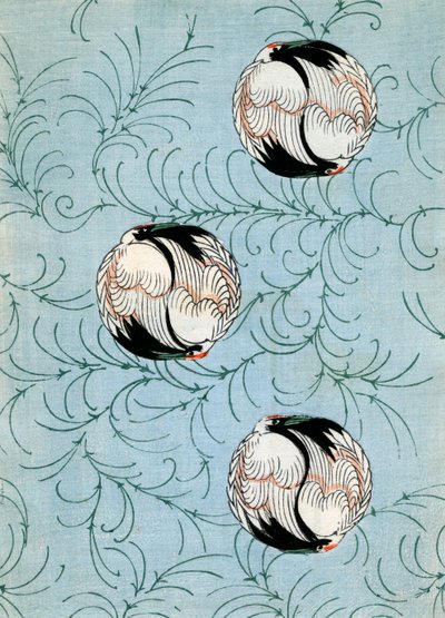 Abstracte kraanvogels op een blauwe achtergrond door Japanese School