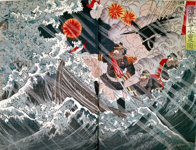 Admiraal Amedee Anatole Courbet (1827-85) bij de verovering van Fou-Tcheou in 1884 tijdens de Tonkin-oorlog van 1883-85 door Japanese School