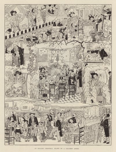Een Engelse kerst getekend door een Japanse kunstenaar (gravure) door Japanese School
