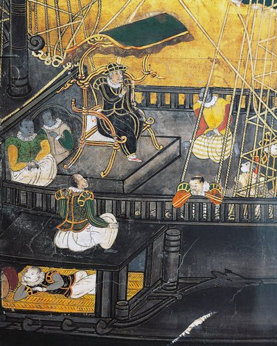 Aankomst van de Portugezen in Japan, scherm, Namban kunst door Japanese School