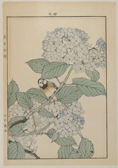 Vogel met hortensia, Meiji periode, ca. 1868-1912 door Japanese School