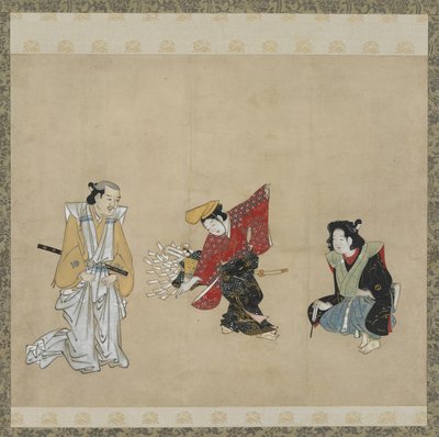 Jongen die een Narihira-dans uitvoert, Edo-periode door Japanese School