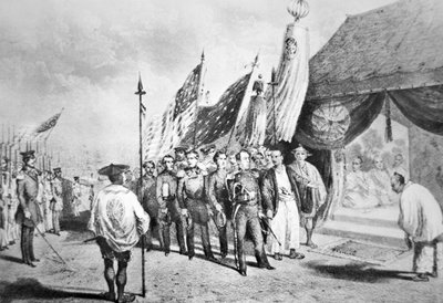 Commodore Perry in Japan in 1853 ontmoet keizerlijke commissarissen in Yokohama door Japanese School