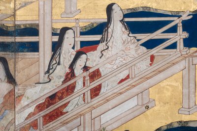 Detail van Lente in het Paleis, zesdelig scherm uit Het Verhaal van Genji, c.1650 (inkt, kleuren & goud op papier) door Japanese School
