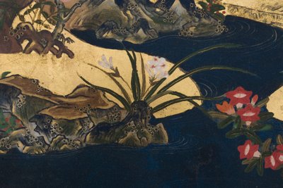 Detail van Lente in het Paleis, zesdelig scherm uit Het Verhaal van Genji, c.1650 (inkt, kleuren & goud op papier) door Japanese School