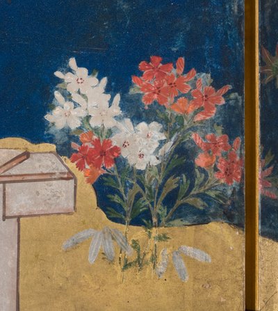 Detail van Lente in het Paleis, zesdelig scherm uit Het Verhaal van Genji, c.1650 (inkt, kleuren & goud op papier) door Japanese School