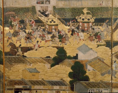 Detail van Views In and Around Kyoto (Rakuchu rakugai zu), ca.1616-24 (inkt, kleur  bladgoud op papier) door Japanese School