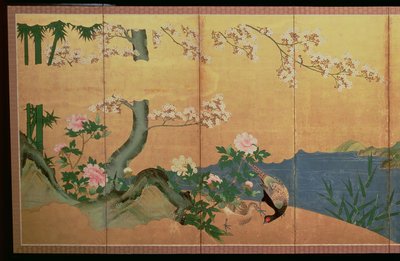 Reigers in een stroom met een eiland van irissen, Edo Periode door Japanese School
