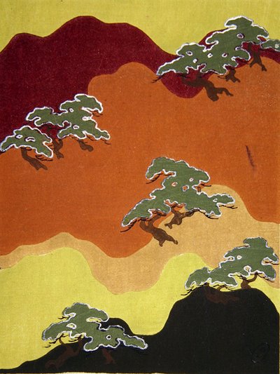 Stofontwerp van Berg met Bomen, eind negentiende eeuw door Japanese School
