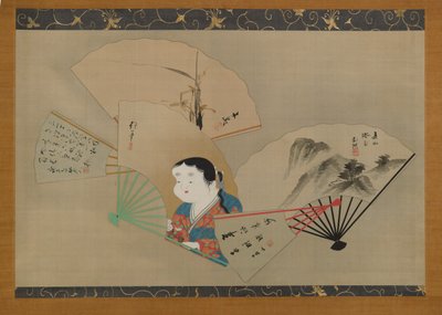 Vijf waaiers, door Sakai Hoitsu, Tani Buncho, Haruki Nanko, Kameda Bosai en Kikuchi Gozan, ca. 1820s door Japanese School