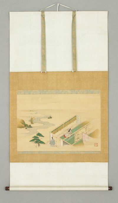 Huis in landschap, begin 18e eeuw (inkt en kleur op papier) door Japanese School
