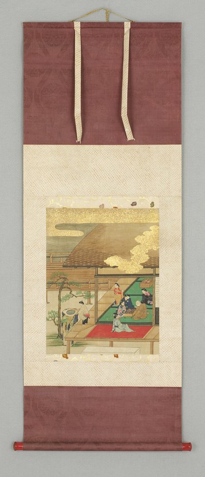 Huis terras met figuren door Japanese School