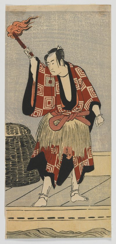 Kabuki acteur Ichikawa Monnosuke II als een visser, Edo periode, eind 1780s of begin 1790s door Japanese School